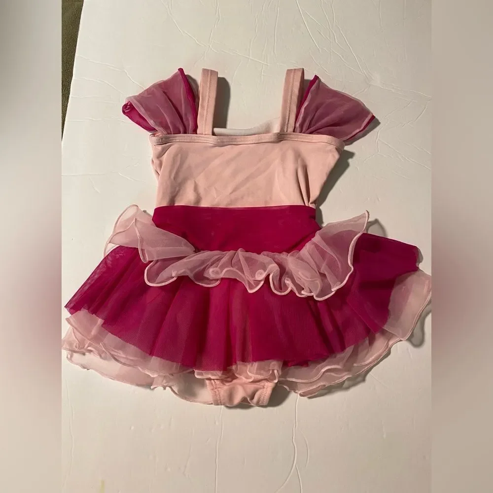 Body wrappers dance costume 2229 pink ballet dress ruffled leotard tutu 6-7X